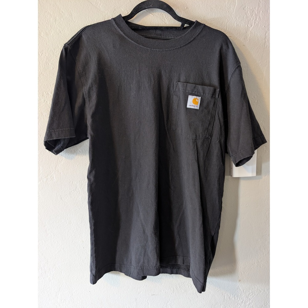Carhartt Men's Small Loose Fit Pocket T Shirt Black Workwear Logo Heavyweight